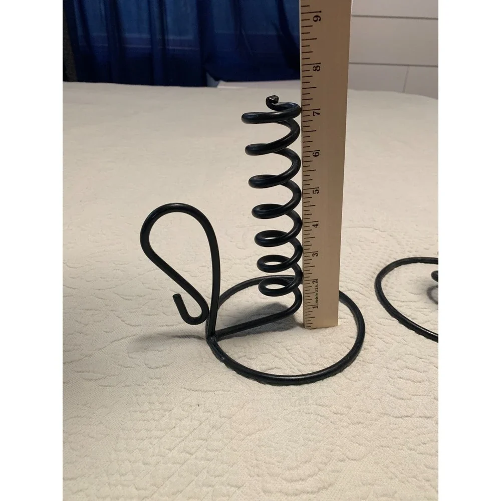 Candle Holder Set 2 Spiral Spring Wrought Iron Black Primitive Unbranded EUC